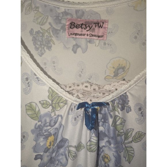 Betsy TW Modest Cottagecore knee length Nightgown Floral Sz L/XL Lace Blue - Picture 3 of 6